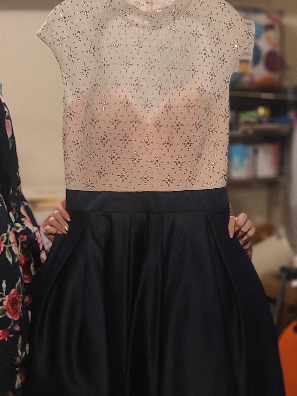 Embellished Two-Tone Evening Dress in Blush and Navy
